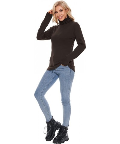 Fleece Lined Cotton Turtleneck Shirt Women Long Sleeve High Neck Thermal Shirts 1/2Packs Bitter Brown-turtleneck $13.99 Under...