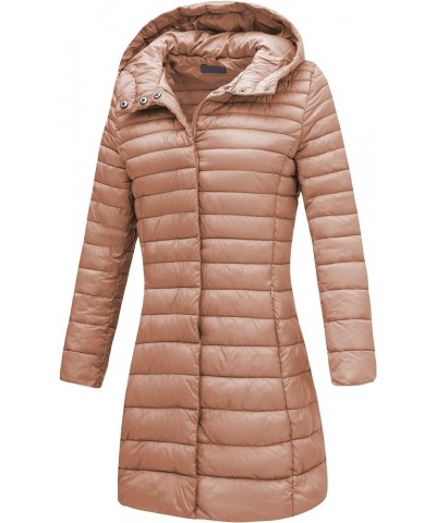 Women's Quilted Lightweight Puffer Jacket, Winter Coats for Women Long Padded Bubble Coat Pink With Hood $32.99 Jackets