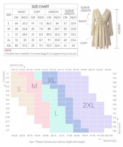 Long Sleeve Floral Dress for Women Short Summer 2024 Wrap V Neck Elastic High Waist Flowy Fall Dresses with Pockets Yellow $1...