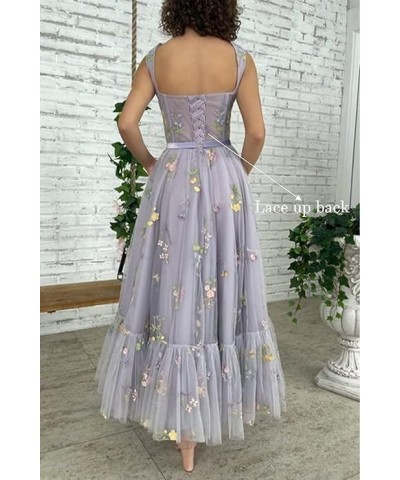 Tulle Flower Embroidery Prom Dresses Spaghetti Strap Fairy Ruched Formal Dresses Evening Party Gowns 2024 Blue $28.60 Dresses