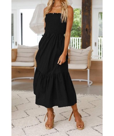 Women's 2024 Summer Bohemian Floral Printed Strapless Beach Party Long Maxi Dress Solidblack $21.20 Dresses