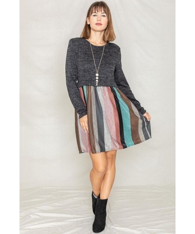 Eloges Women's Knit Contrast Stripe Checker Pullover Mini Dress Charcoal/Pink Mint $18.46 Dresses