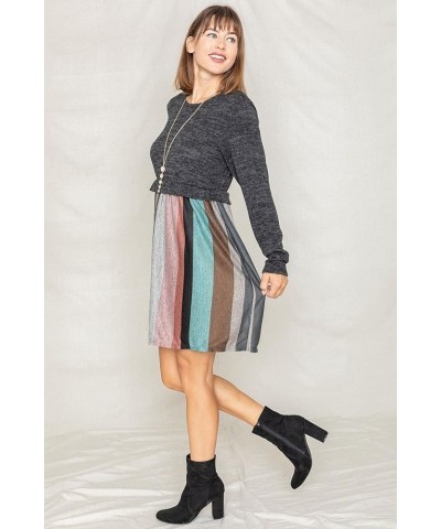 Eloges Women's Knit Contrast Stripe Checker Pullover Mini Dress Charcoal/Pink Mint $18.46 Dresses