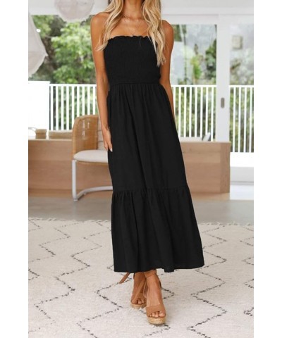 Women's 2024 Summer Bohemian Floral Printed Strapless Beach Party Long Maxi Dress Solidblack $21.20 Dresses