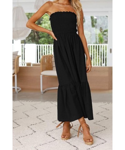 Women's 2024 Summer Bohemian Floral Printed Strapless Beach Party Long Maxi Dress Solidblack $21.20 Dresses