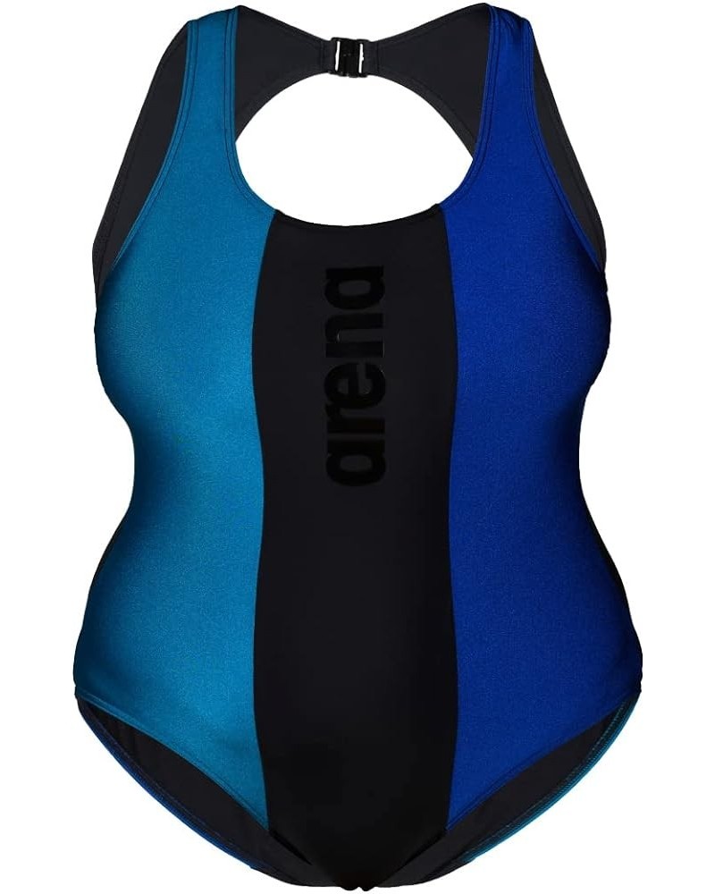 Women's Bodylift Plus Size One Piece Swimsuit Black-galapagos-neon Blue $27.88 Swimsuits