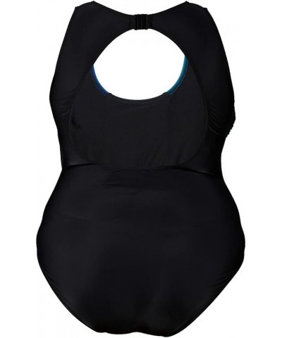 Women's Bodylift Plus Size One Piece Swimsuit Black-galapagos-neon Blue $27.88 Swimsuits