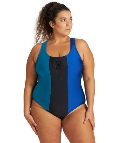 Women's Bodylift Plus Size One Piece Swimsuit Black-galapagos-neon Blue $27.88 Swimsuits