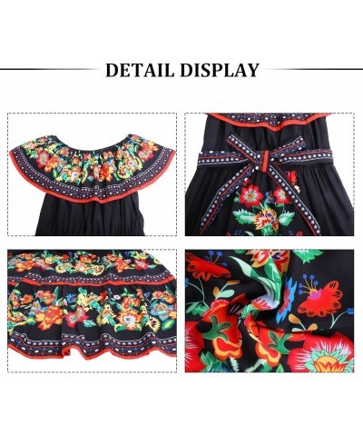 Mexican Dress for Women Off Shoulder Floral Print Maxi Dress Summer Party Casual Sundress Dresses Black Chiffon $19.37 Dresses