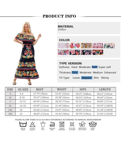 Mexican Dress for Women Off Shoulder Floral Print Maxi Dress Summer Party Casual Sundress Dresses Black Chiffon $19.37 Dresses