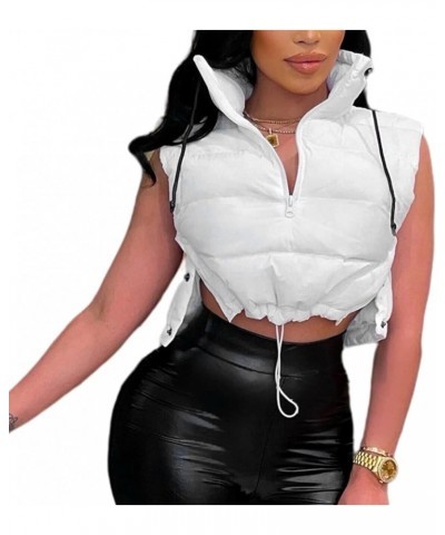 Women Winter Full Zipper Sleeveless Puffer Crop Stand Collar Padded Gilet Coat Lightweight Outwear Vest Solid White $12.31 Ja...