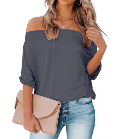 Women's Off Shoulder Tops Casual Short Batwing Sleeve Summer Loose T Shirt Tunic Blouse 1-dark Grey $10.68 Blouses