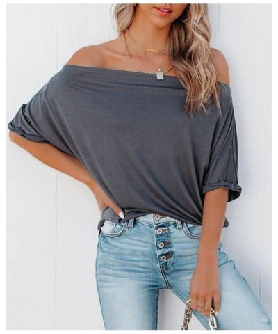 Women's Off Shoulder Tops Casual Short Batwing Sleeve Summer Loose T Shirt Tunic Blouse 1-dark Grey $10.68 Blouses