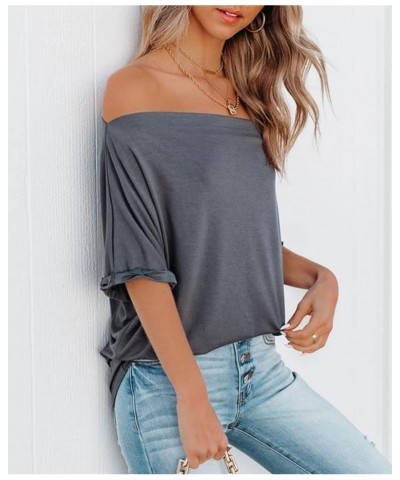 Women's Off Shoulder Tops Casual Short Batwing Sleeve Summer Loose T Shirt Tunic Blouse 1-dark Grey $10.68 Blouses