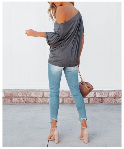 Women's Off Shoulder Tops Casual Short Batwing Sleeve Summer Loose T Shirt Tunic Blouse 1-dark Grey $10.68 Blouses