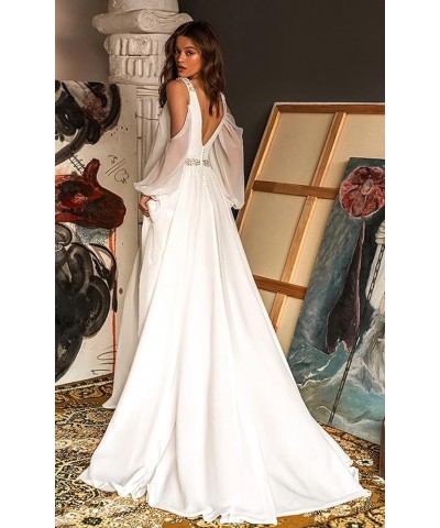 Long Sleeve Prom Dresses for Women Chiffon Off Shoulder Slit Formal Evening Gowns Bridesmaid Dress Sage Green $31.79 Dresses