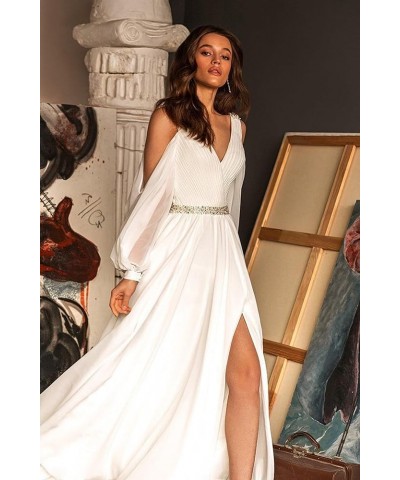 Long Sleeve Prom Dresses for Women Chiffon Off Shoulder Slit Formal Evening Gowns Bridesmaid Dress Sage Green $31.79 Dresses