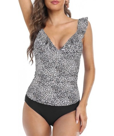 Women's Tankini Swimsuits Shirred Tummy Control Swimwear Ruffled V Neck Two Piece Bathing Suits Leopard Pattern 1 $21.83 Swim...