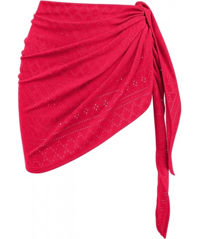 Women's Sarong Coverups Bikini Wraps Sheer Cover Up Skirt Pareo Eyelet Cover Ups for Swimwear S-3XL Red $9.50 Swimsuits