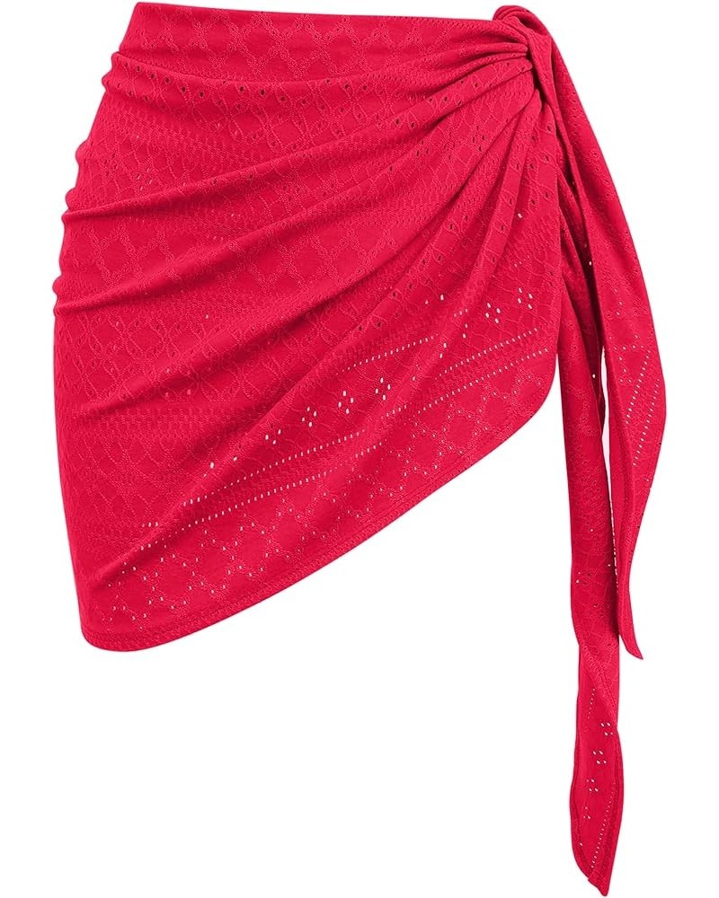 Women's Sarong Coverups Bikini Wraps Sheer Cover Up Skirt Pareo Eyelet Cover Ups for Swimwear S-3XL Red $9.50 Swimsuits