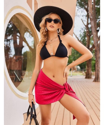 Women's Sarong Coverups Bikini Wraps Sheer Cover Up Skirt Pareo Eyelet Cover Ups for Swimwear S-3XL Red $9.50 Swimsuits