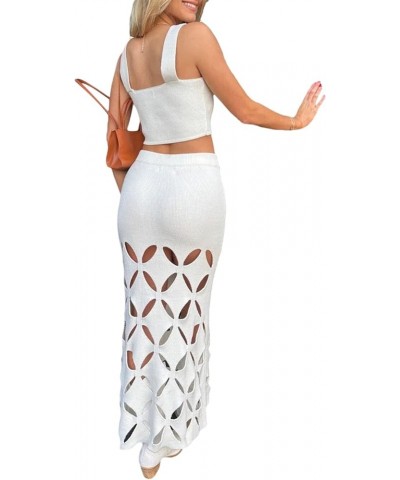 Knitted Maxi Skirt Sets Women 2 Piece Outfits Sexy Sleeveless Crop Tank Top and Bodycon Skirts Club Dress Y2K Y2k-white $17.6...