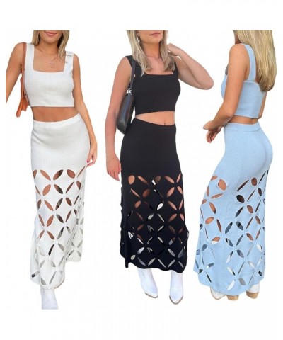 Knitted Maxi Skirt Sets Women 2 Piece Outfits Sexy Sleeveless Crop Tank Top and Bodycon Skirts Club Dress Y2K Y2k-white $17.6...