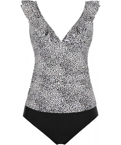 Women's Tankini Swimsuits Shirred Tummy Control Swimwear Ruffled V Neck Two Piece Bathing Suits Leopard Pattern 1 $21.83 Swim...