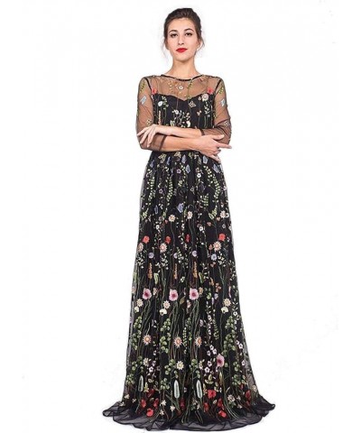 YSMei Women's Backless Long 3D Flower Prom Party Gown Black-style a $28.20 Dresses