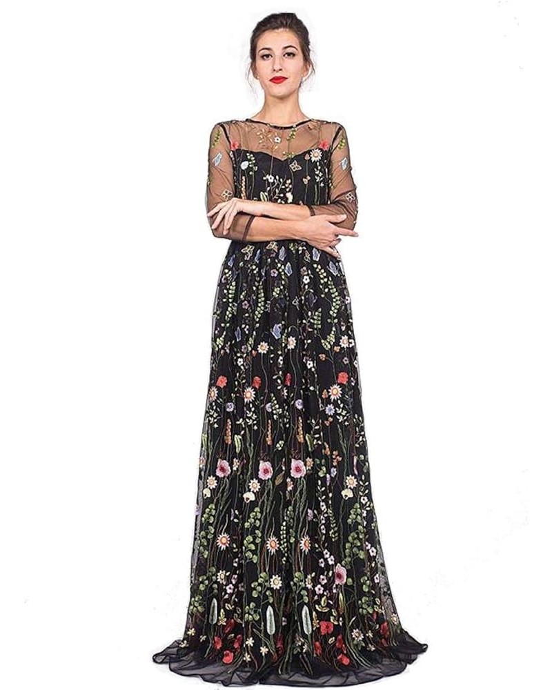 YSMei Women's Backless Long 3D Flower Prom Party Gown Black-style a $28.20 Dresses