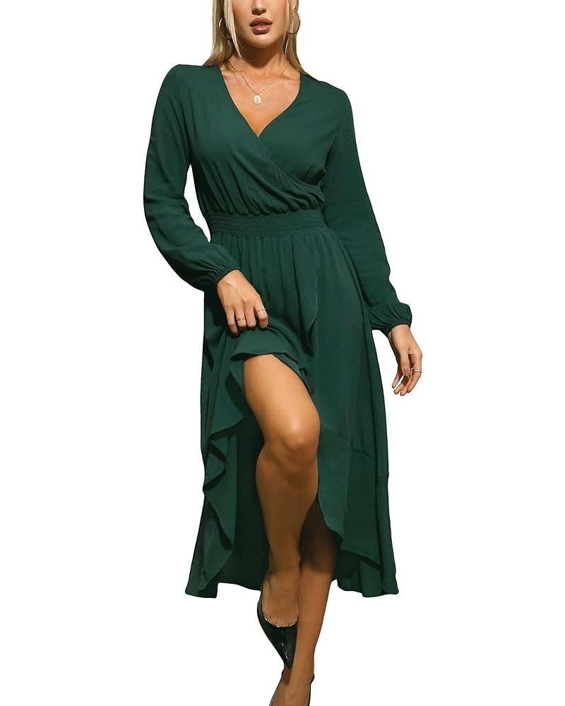 Womens Short Sleeve Floral High Low V-Neck Flowy Party Long Maxi Dress D10-solid Green $10.25 Dresses