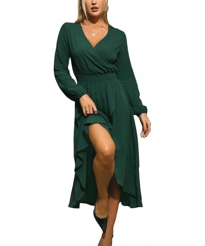 Womens Short Sleeve Floral High Low V-Neck Flowy Party Long Maxi Dress D10-solid Green $10.25 Dresses