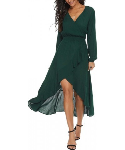 Womens Short Sleeve Floral High Low V-Neck Flowy Party Long Maxi Dress D10-solid Green $10.25 Dresses