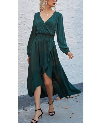 Womens Short Sleeve Floral High Low V-Neck Flowy Party Long Maxi Dress D10-solid Green $10.25 Dresses