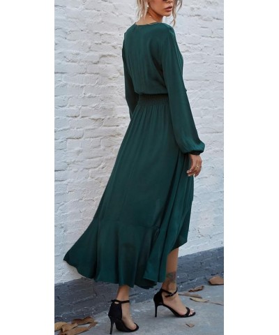 Womens Short Sleeve Floral High Low V-Neck Flowy Party Long Maxi Dress D10-solid Green $10.25 Dresses