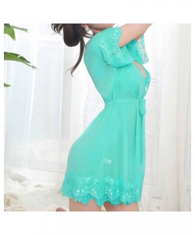 Women's Lingerie Set 3 Pieces Lace Nightdress and Shorts Satin Silk Pajamas with Robe Sleepwear Chemise Lounge Dress Green $1...