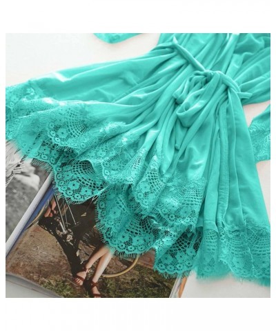 Women's Lingerie Set 3 Pieces Lace Nightdress and Shorts Satin Silk Pajamas with Robe Sleepwear Chemise Lounge Dress Green $1...