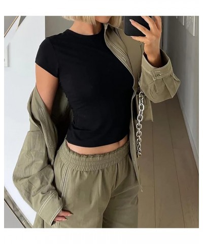 Women's Short Sleeve Crop Tee Shirt Workout Basic Solid Form Fit Round Neck Going Out Tshirt Casual Yoga Black $11.19 T-Shirts