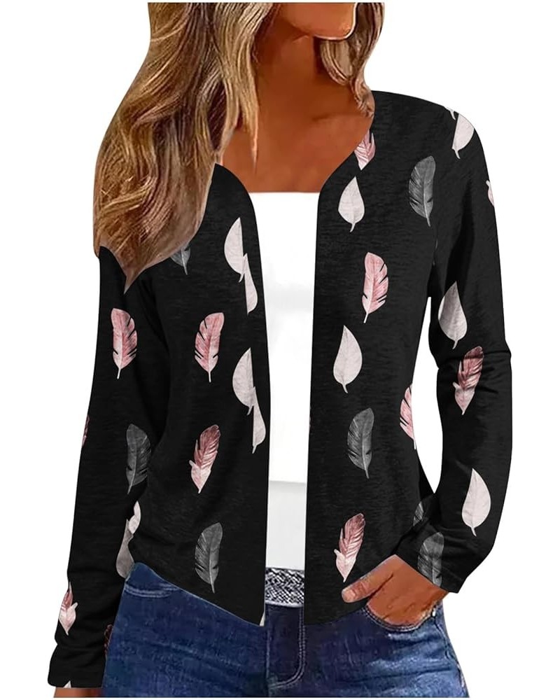 Womens Long Sleeve Regular Fit Sweater Boho Floral Graphic Cropped Cardigan Casual Vintage Fall Clothes 06 Black $7.63 Sweaters