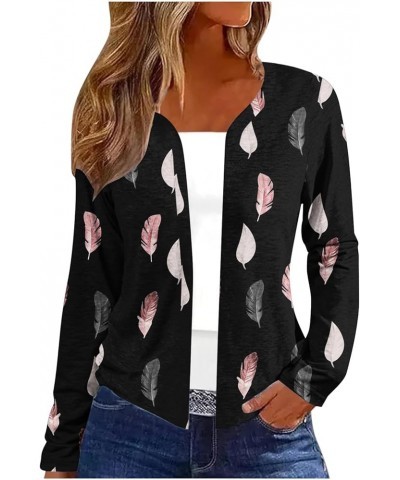 Womens Long Sleeve Regular Fit Sweater Boho Floral Graphic Cropped Cardigan Casual Vintage Fall Clothes 06 Black $7.63 Sweaters