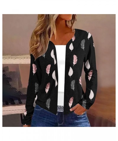 Womens Long Sleeve Regular Fit Sweater Boho Floral Graphic Cropped Cardigan Casual Vintage Fall Clothes 06 Black $7.63 Sweaters