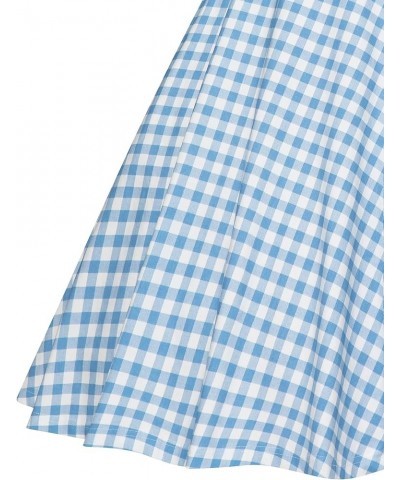 Women's 1950s Vintage Dresses Short Sleeves Cocktail Stretchy Party Dresses with Pocket Blue Plaid $23.51 Dresses