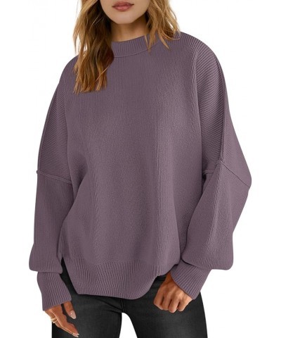 Women's Oversized Batwing Long Sleeve Crewneck Side Slit Ribbed Knit Pullover Sweater Tops Purple $22.05 Sweaters