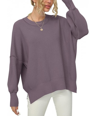 Women's Oversized Batwing Long Sleeve Crewneck Side Slit Ribbed Knit Pullover Sweater Tops Purple $22.05 Sweaters