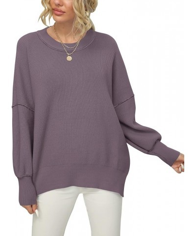 Women's Oversized Batwing Long Sleeve Crewneck Side Slit Ribbed Knit Pullover Sweater Tops Purple $22.05 Sweaters