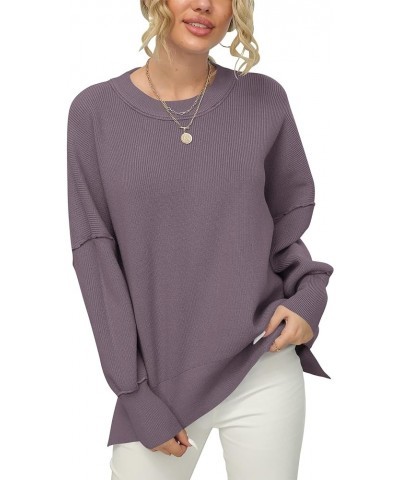 Women's Oversized Batwing Long Sleeve Crewneck Side Slit Ribbed Knit Pullover Sweater Tops Purple $22.05 Sweaters