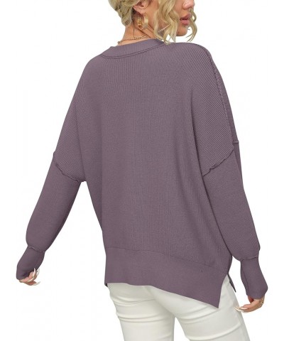 Women's Oversized Batwing Long Sleeve Crewneck Side Slit Ribbed Knit Pullover Sweater Tops Purple $22.05 Sweaters