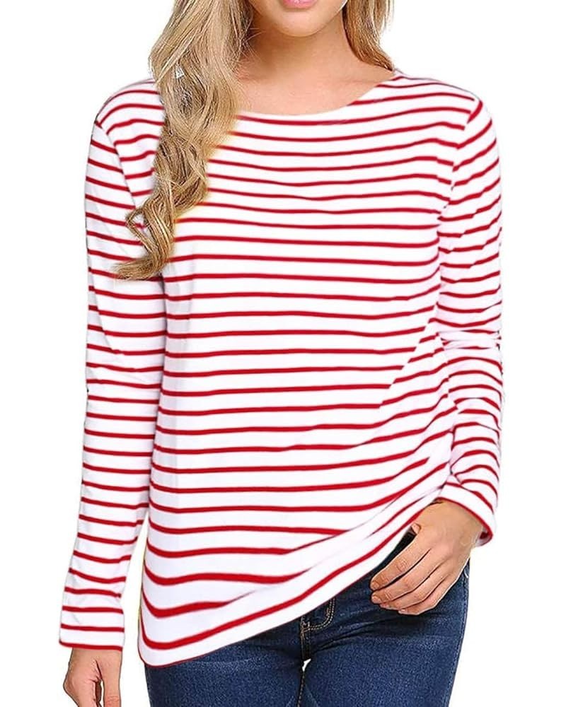 Women's Long Sleeve Striped T-Shirt Tee Shirt Tops Slim Fit Blouses Red White $6.75 T-Shirts