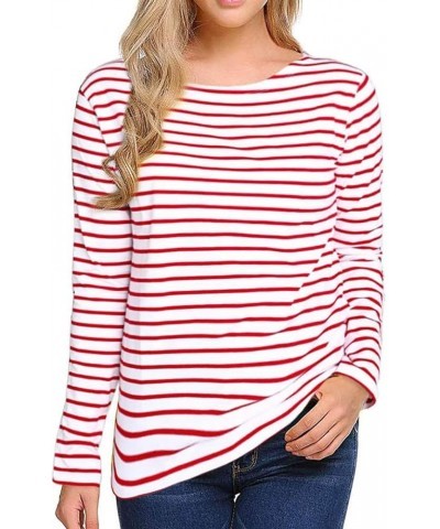 Women's Long Sleeve Striped T-Shirt Tee Shirt Tops Slim Fit Blouses Red White $6.75 T-Shirts