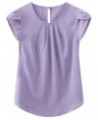 Women's Casual Round Neck Basic Pleated Top Cap Sleeve Curved Keyhole Back Chiffon Blouse A- Light Purple $15.89 Blouses